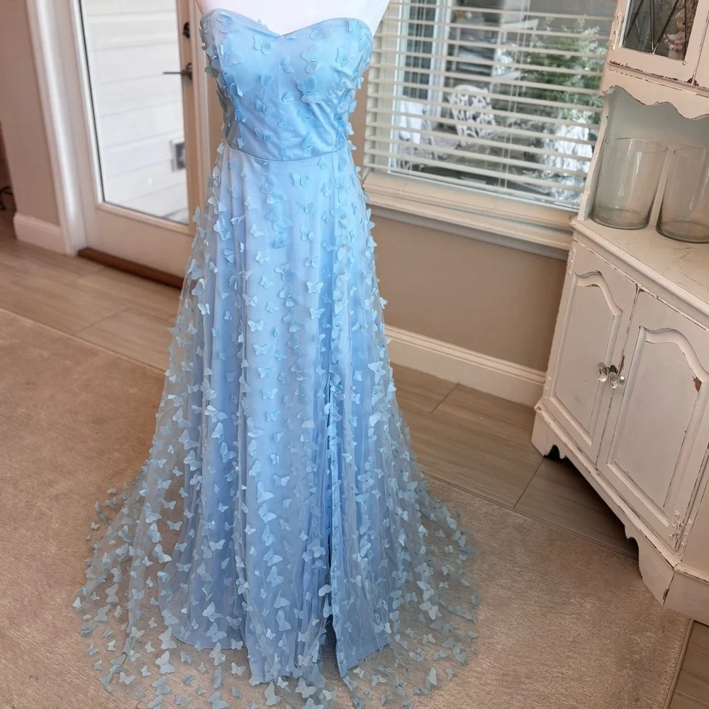 NEW, Pastel Blue Dress, Butterfly Dress, Baby Blue, Prom Dress, NWOT Size L - Picture 1 of 7